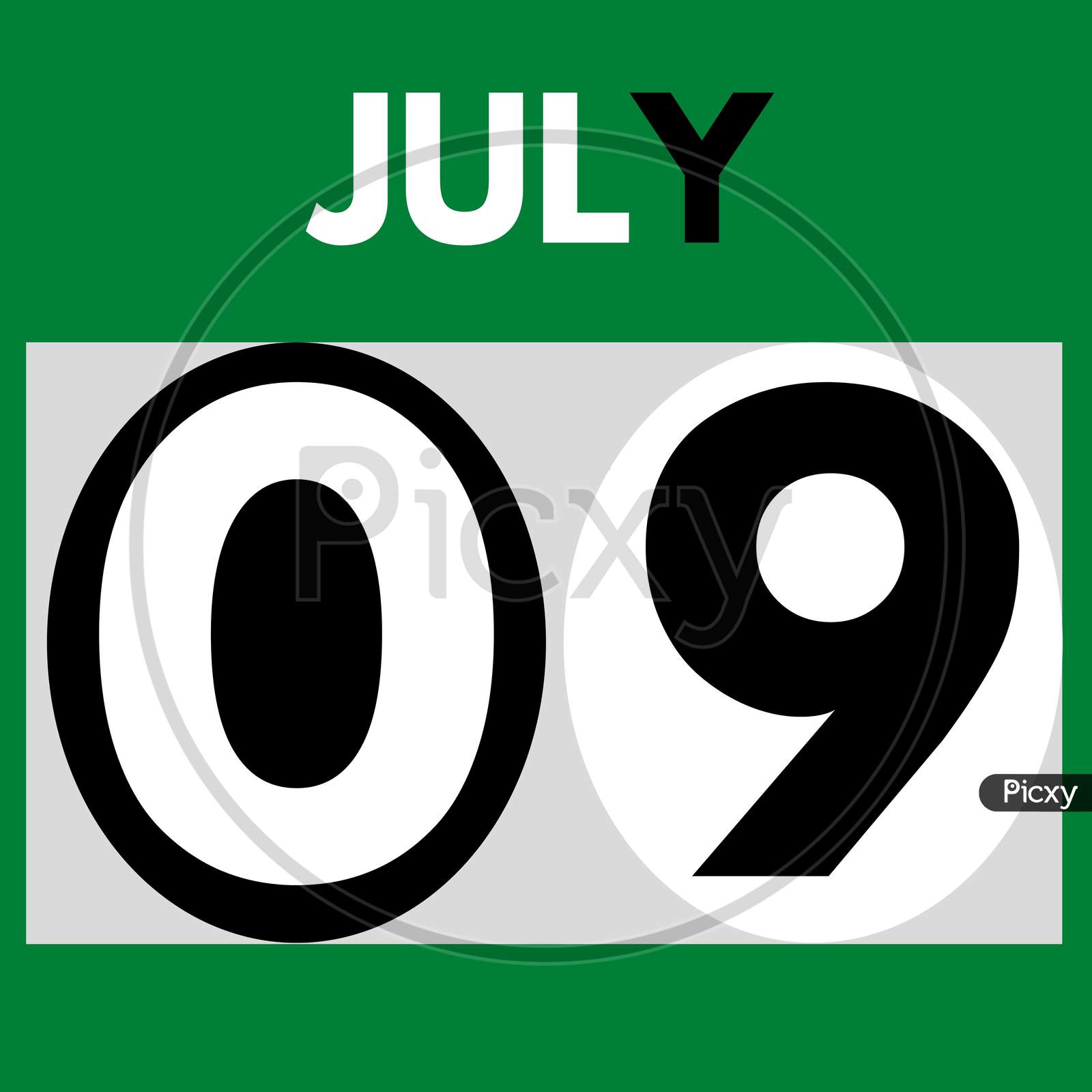 July 9 . Modern Daily Calendar Icon .Date ,Day, Month .Calendar For The Month Of July