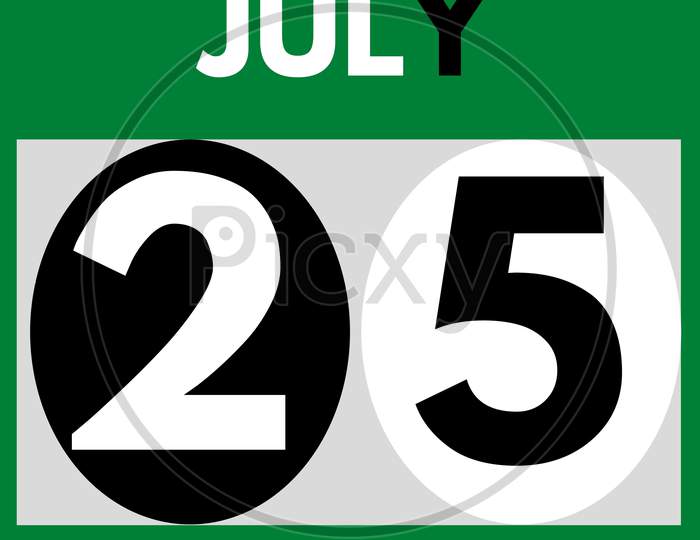 July 25 . Modern Daily Calendar Icon .Date ,Day, Month .Calendar For The Month Of July