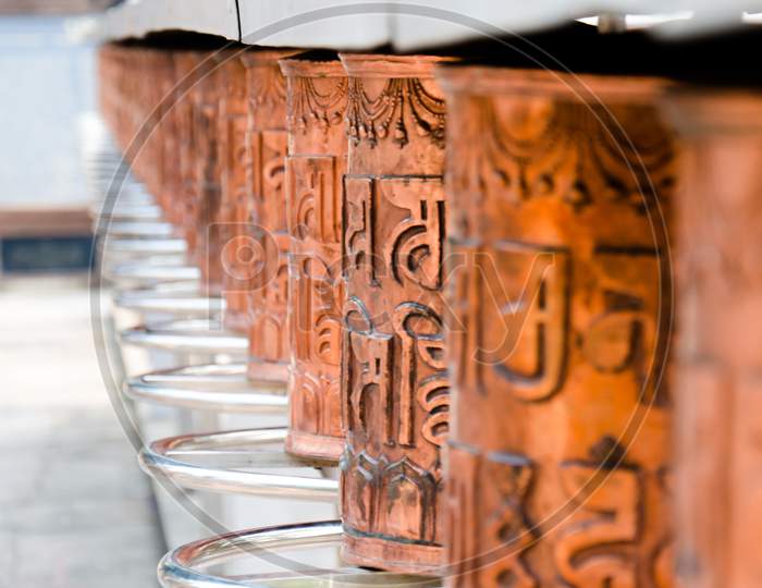 Prayer Wheels In A Bhuddisht Temple