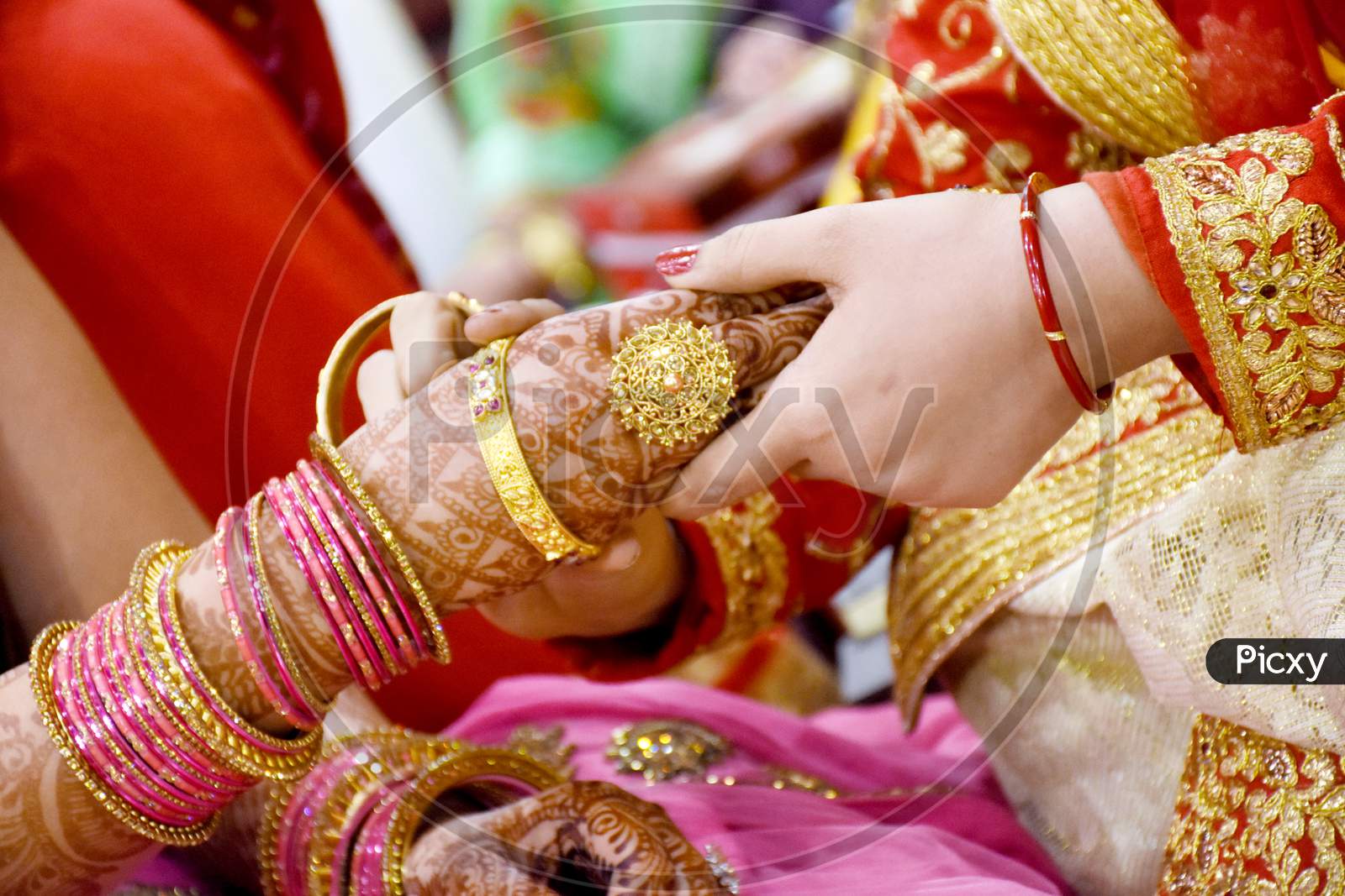 Bride Wearing Bangles Hand Closeup