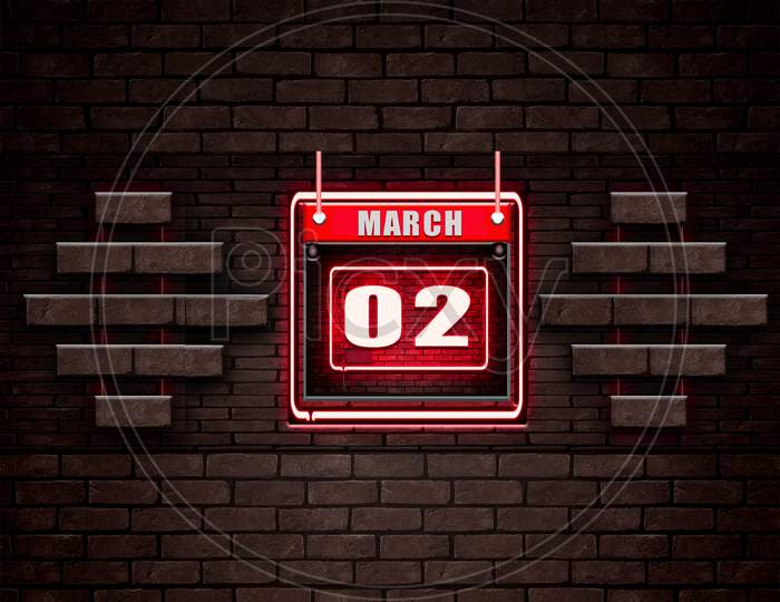 02 March, Monthly Calendar On Bricks Background