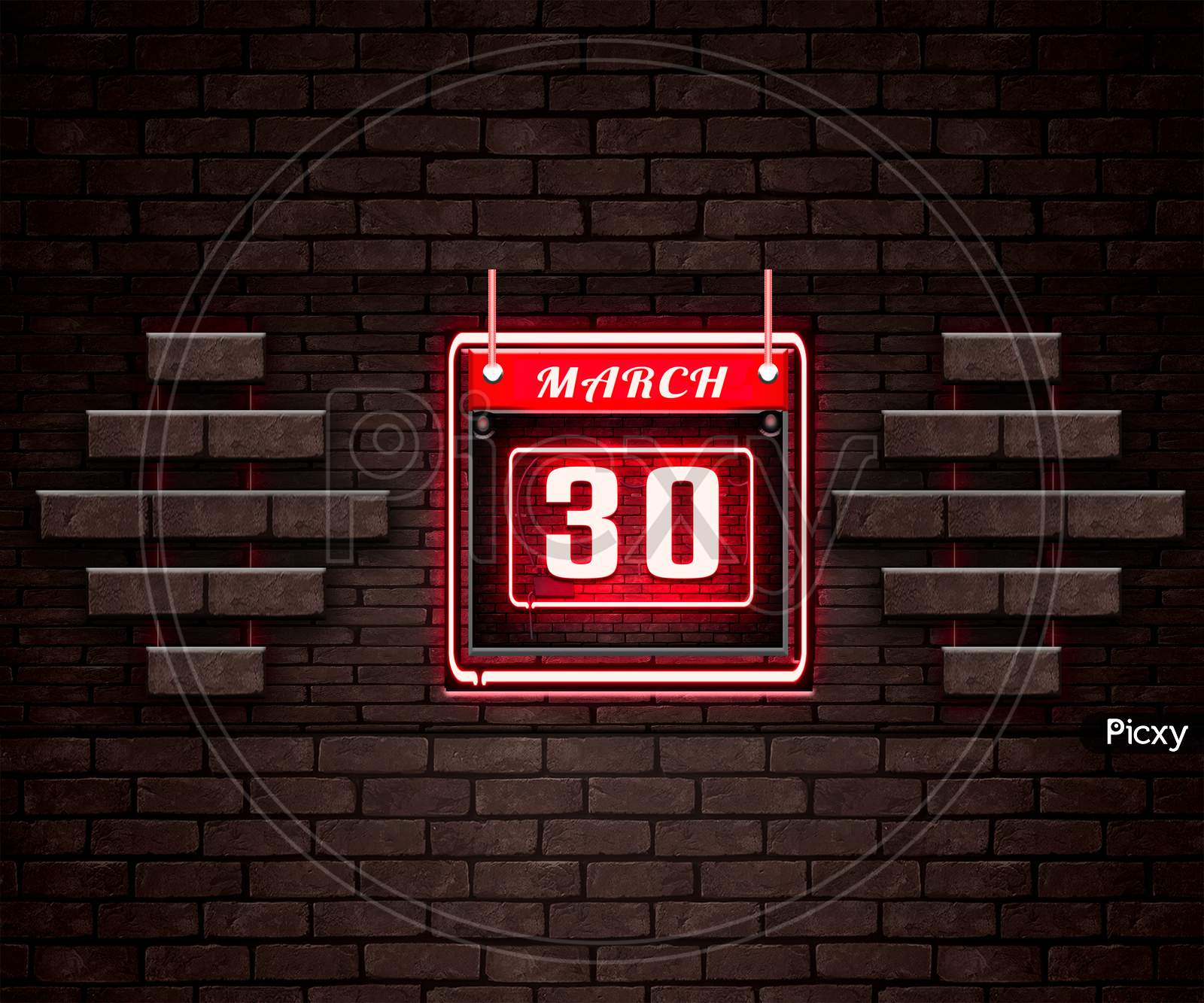 30 March, Monthly Calendar On Bricks Background