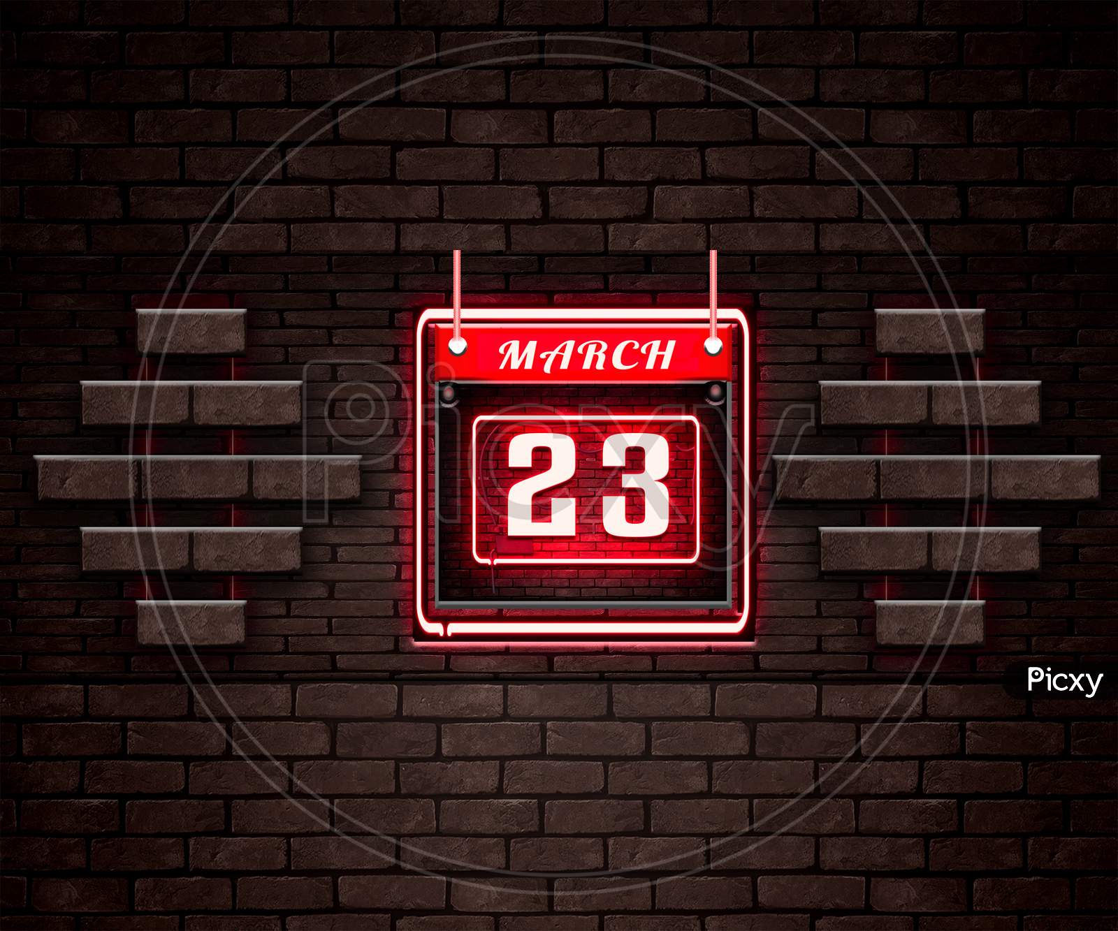 23 March, Monthly Calendar On Bricks Background