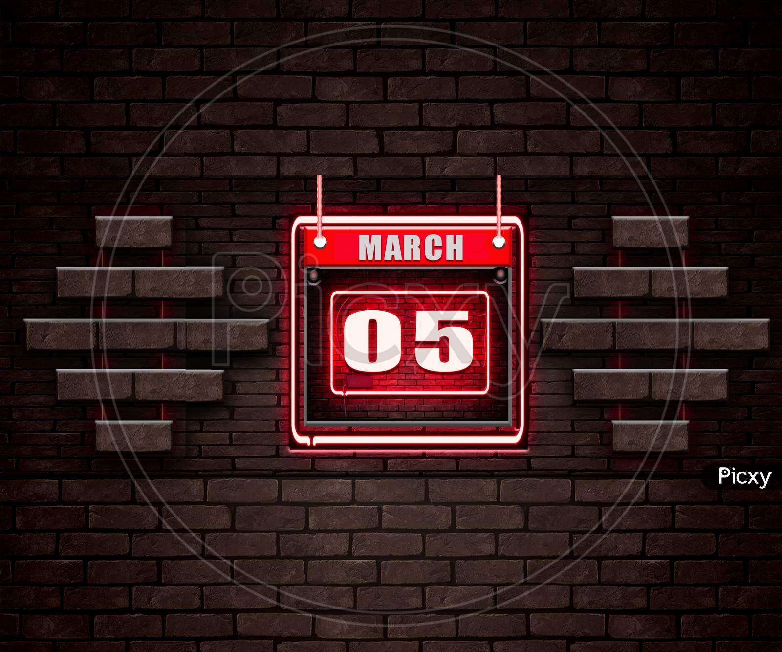 05 March, Monthly Calendar On Bricks Background