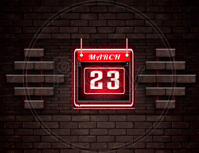 23 March, Monthly Calendar On Bricks Background