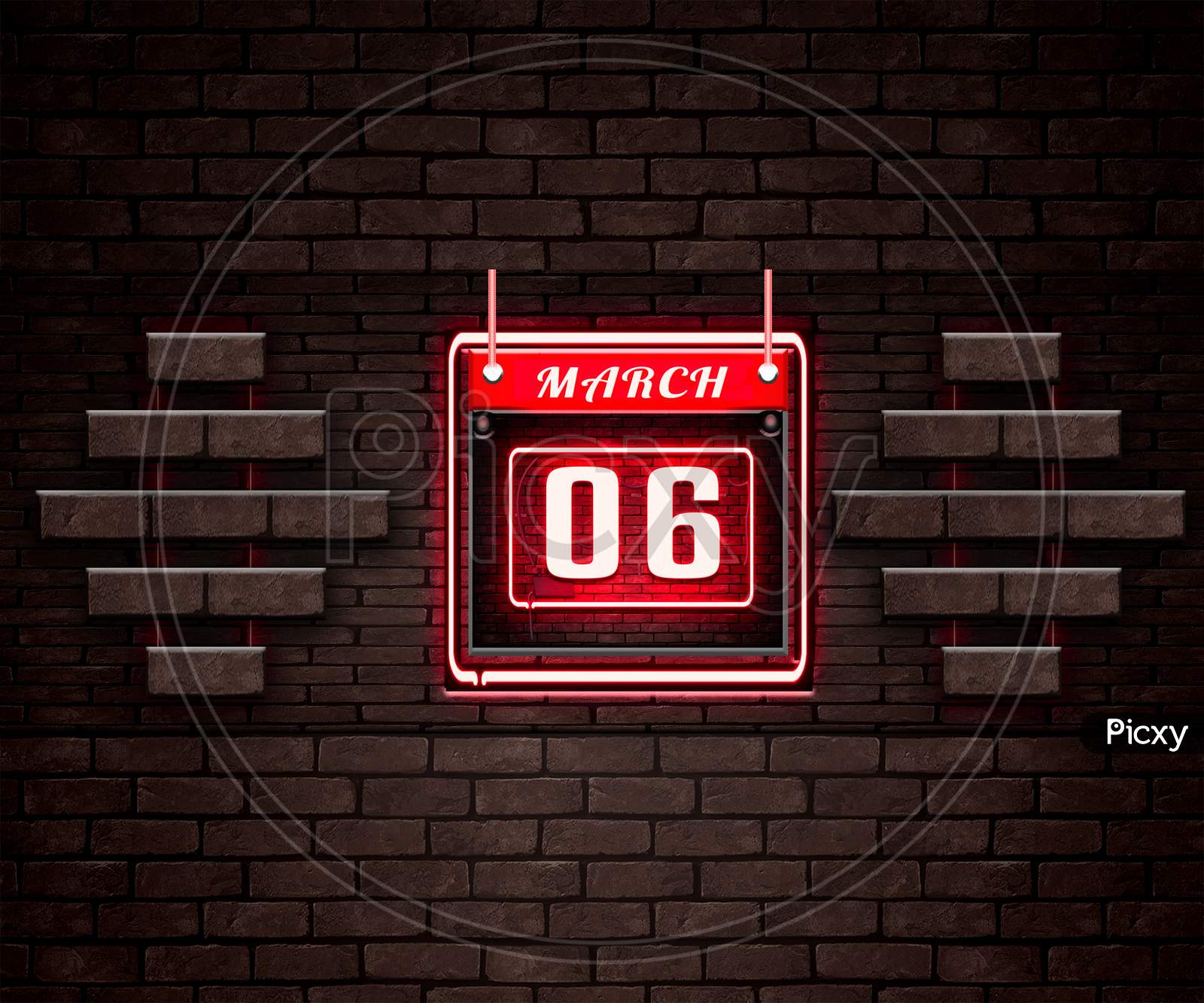 06 March, Monthly Calendar On Bricks Background