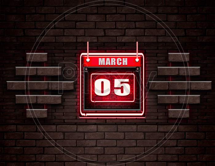 05 March, Monthly Calendar On Bricks Background