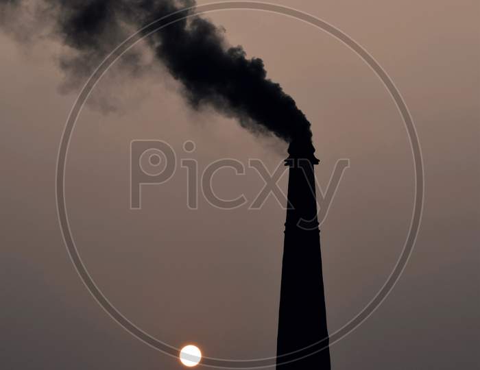 Beautiful Picture Of Chimney And Smoke Comes Out From It. Selective Focus