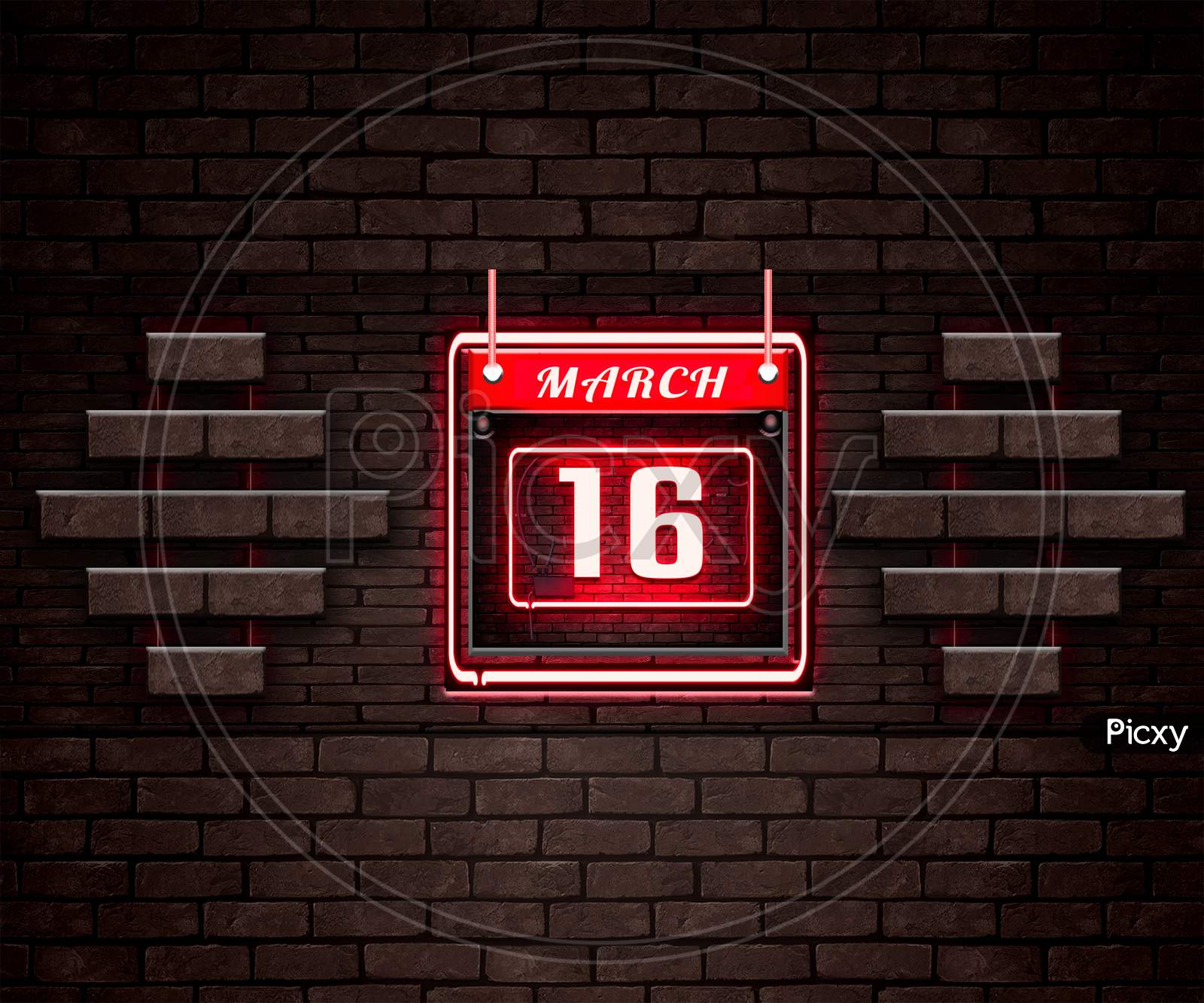 16 March, Monthly Calendar On Bricks Background