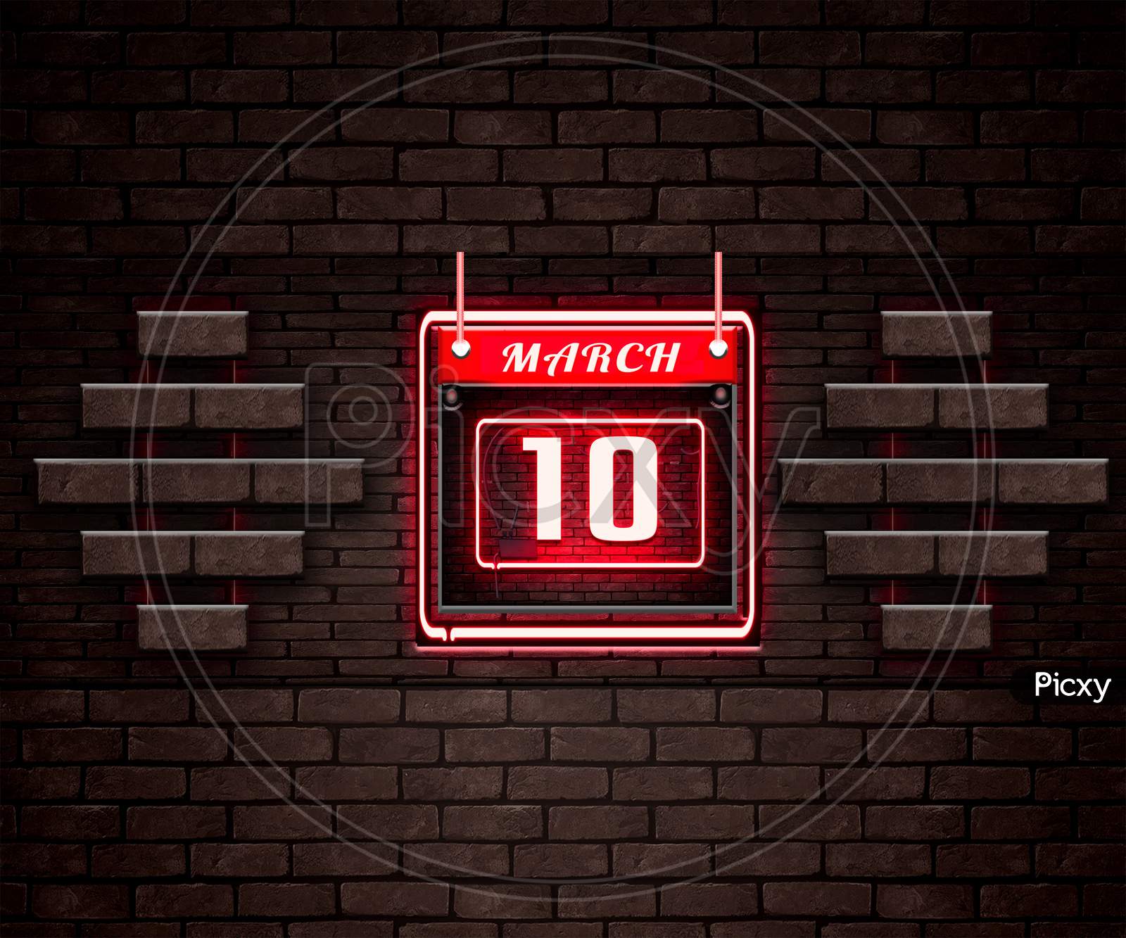 10 March, Monthly Calendar On Bricks Background