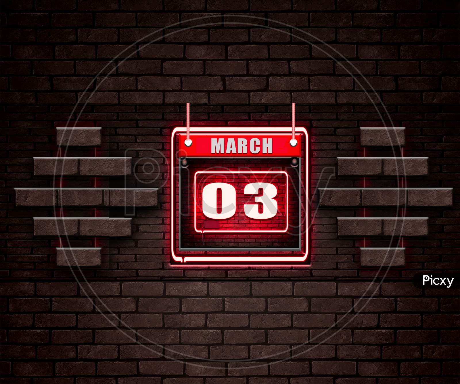 03 March, Monthly Calendar On Bricks Background