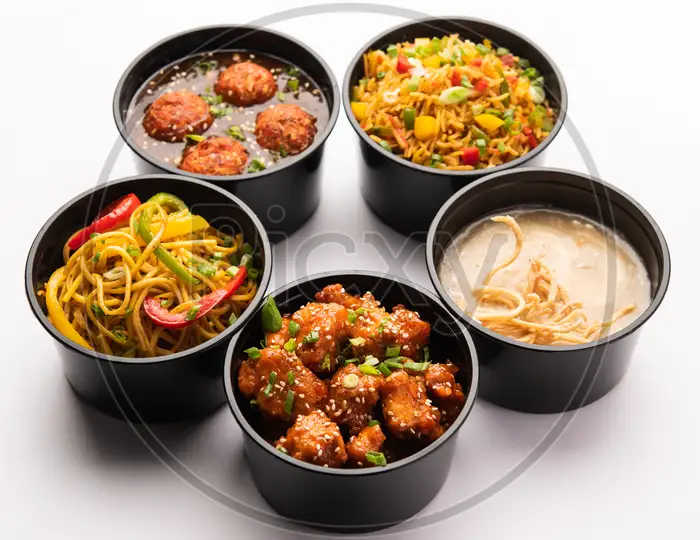 Premium Photo  Group of home delivered indo chinese food in