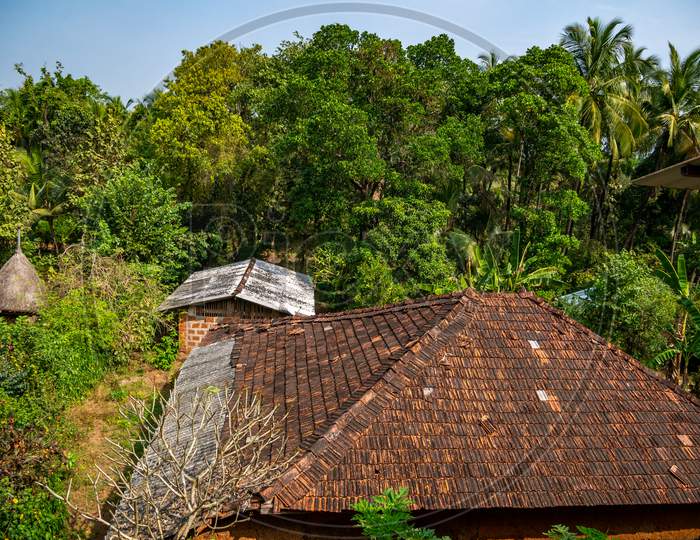 Indian House With Traditional Roof Design At Coastal Side Of Maharashtra