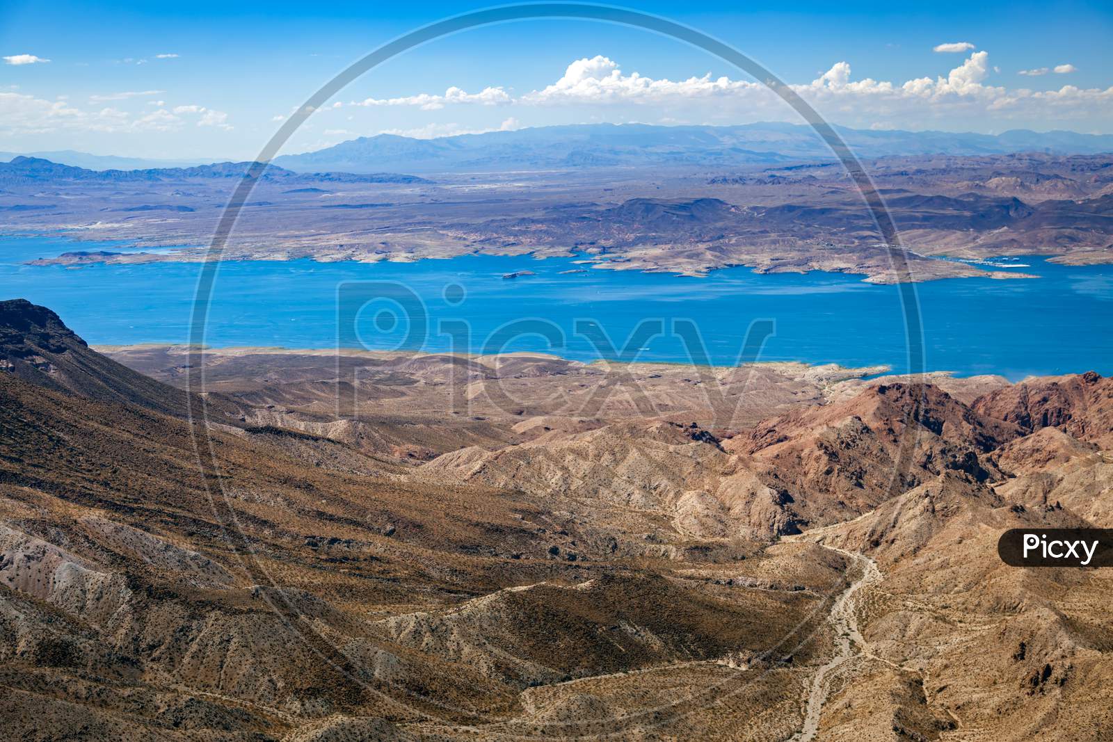 Aerial View Of The Mountains Next To Lake Mead
