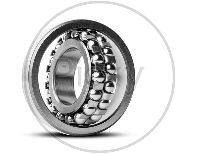 Metal Ball Bearing With Balls On White  Isolated Background. Bearing Industrial. Part Of The Car