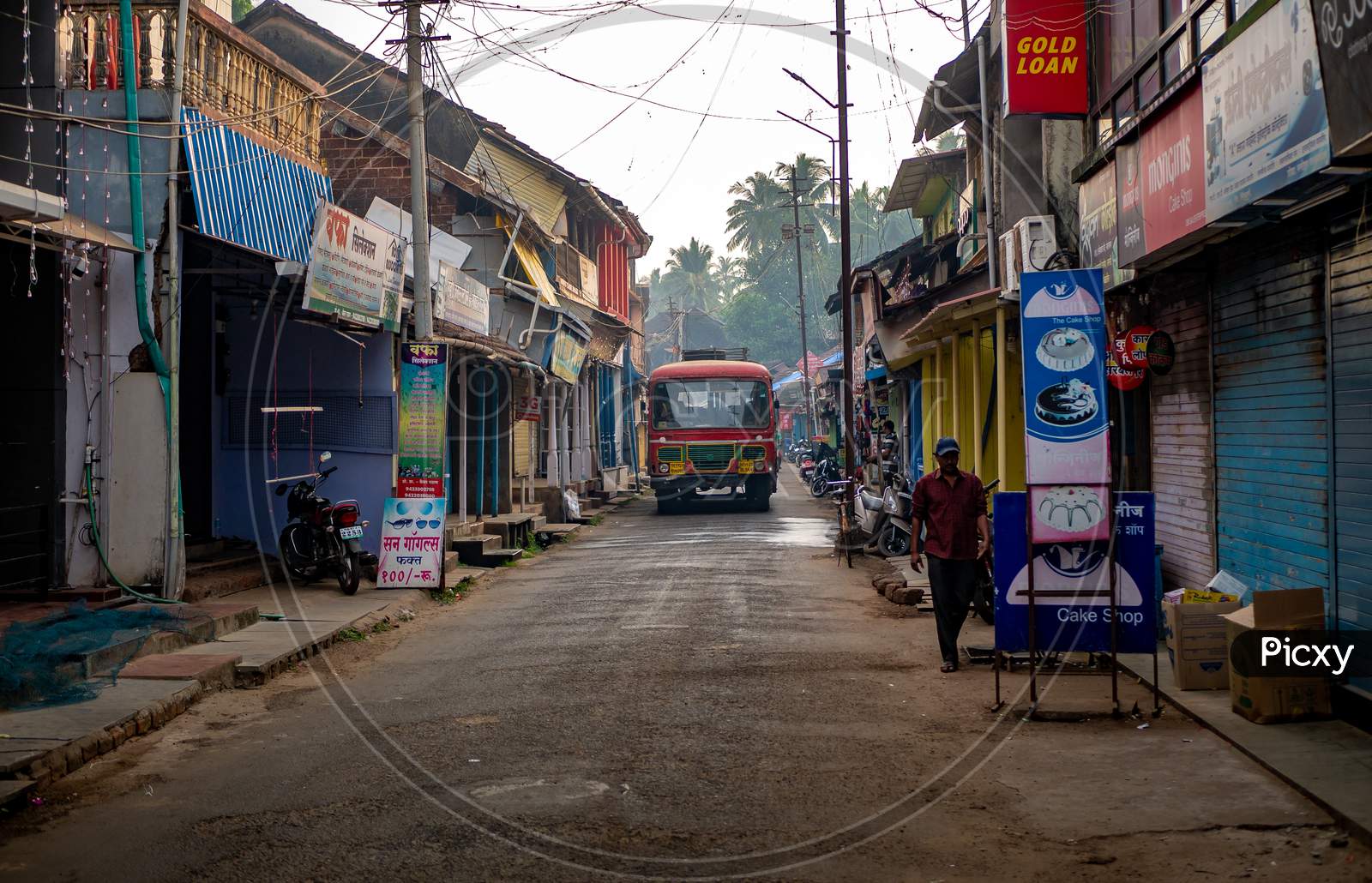 Local Public Transport Bus Running On A Small Street Of A Village In Maharashtra