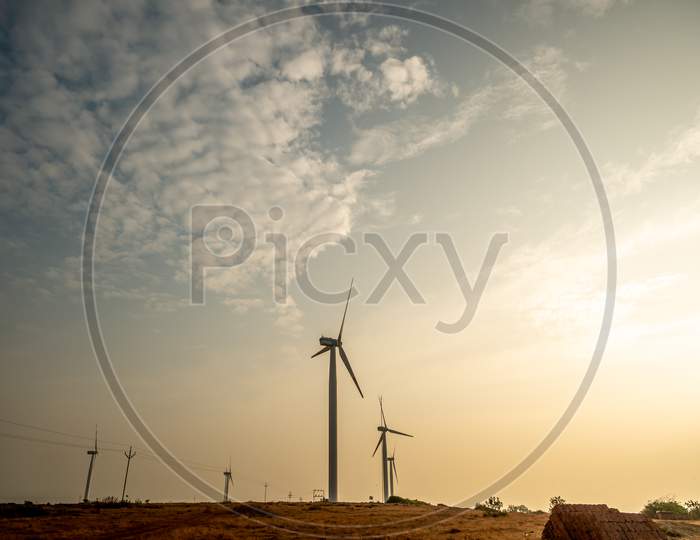 Beautiful Landscape Wind Turbines On The Field