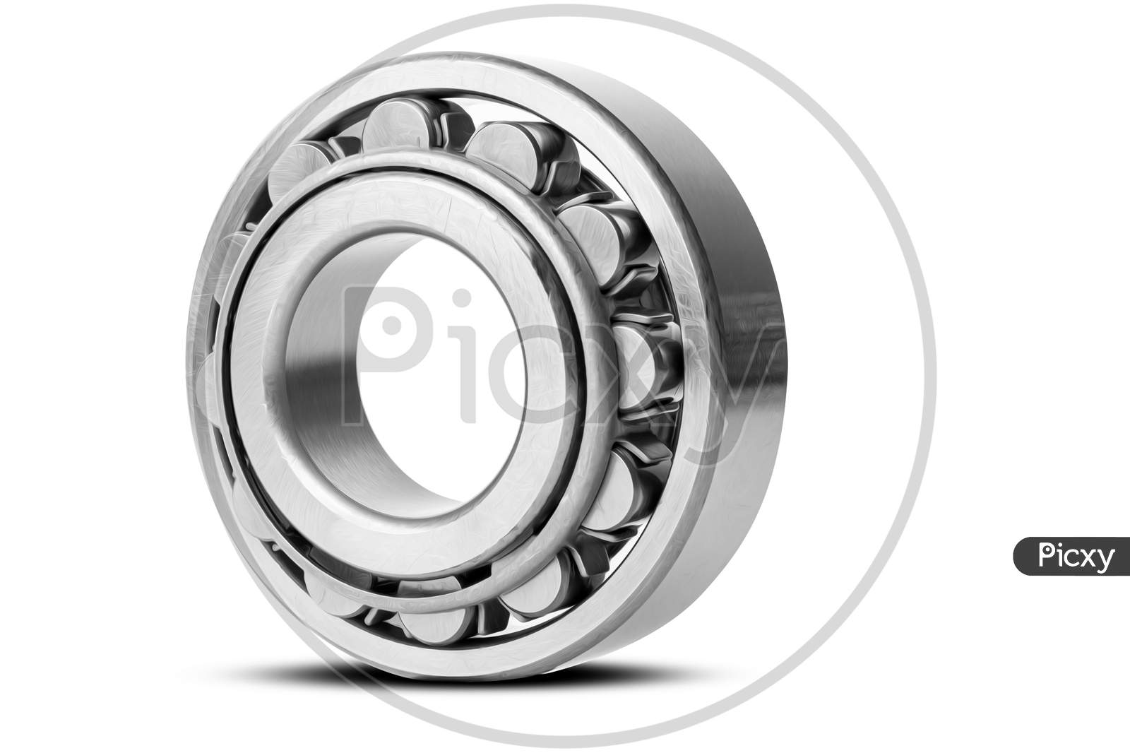 Metal Silver Ball Bearing With Balls On White  Isolated Background. Bearing Industrial. This Part Of The Car