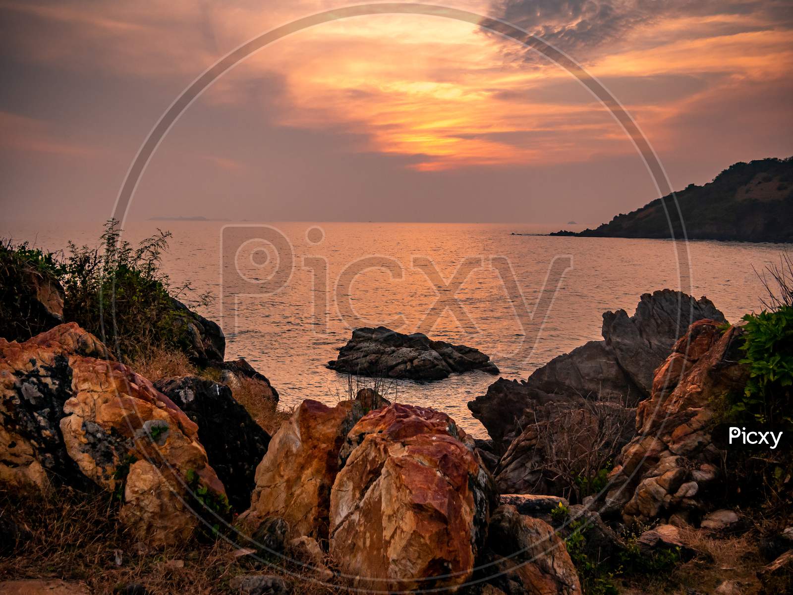 Sunset Sea Rock Landscape At Indian Ocean
