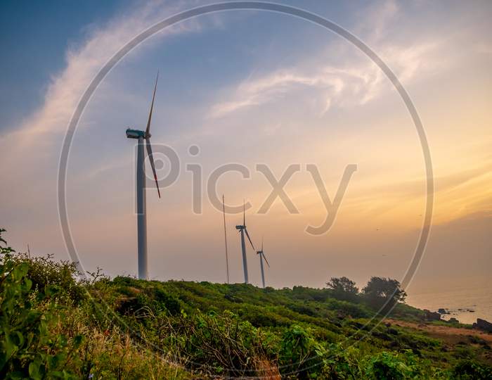 Beautiful Landscape Wind Turbines On The Field