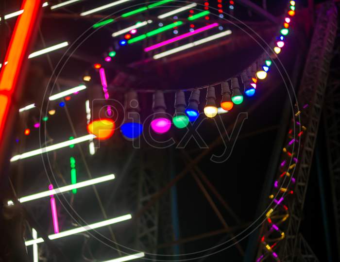 Colourful Lights At Amusement Park