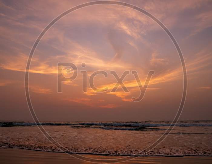 Sun Set At Indian Ocean From Tarkarli Beach