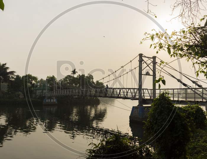 A Beautiful Hanging Foot Bridge At Rabindra Sarobar.