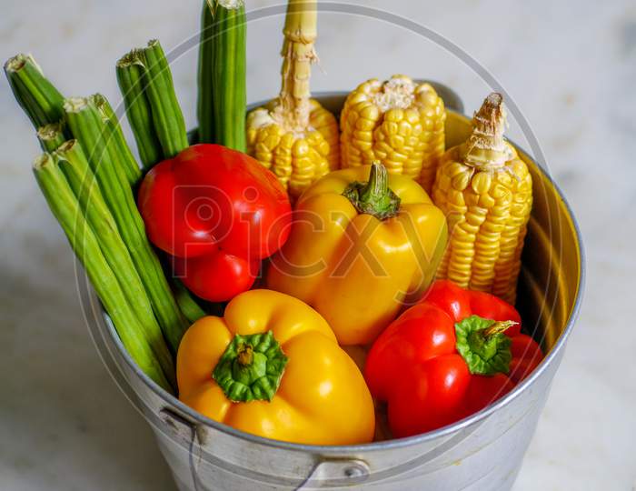 Basket With Fresh Healthy Organic Vegetables
