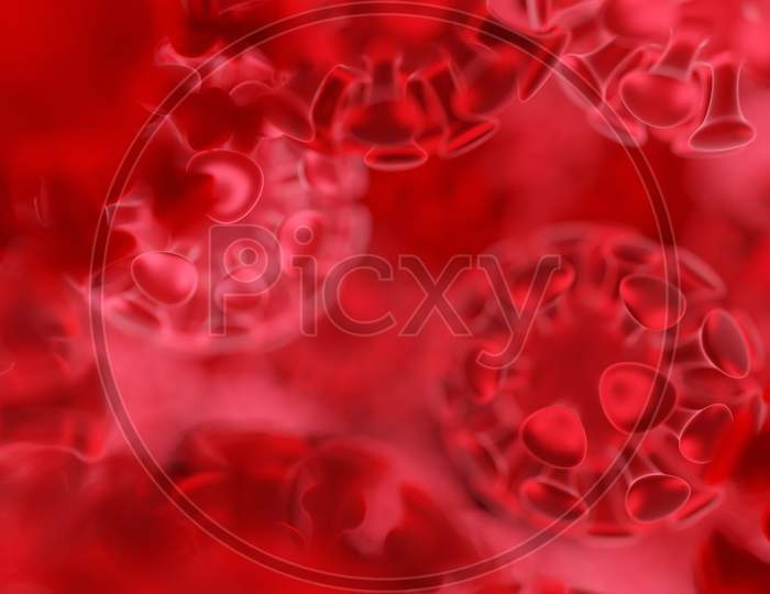 Red Coronavirus Covid-19 Under The Microscope. 3D Illustration Concept Coronavirus Covid-19.