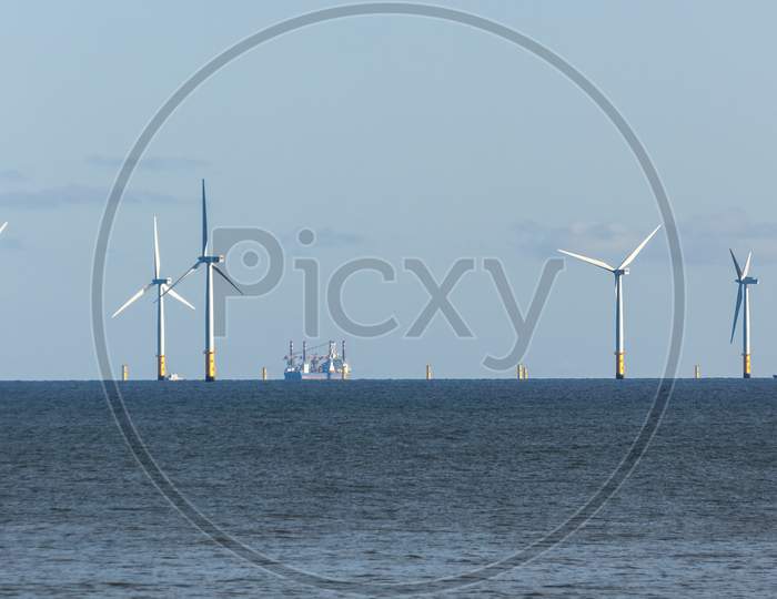 Colwyn Bay, Wales/Uk - October 7 : Wind Turbines Off Shore At Colwyn Bay Wales On October 7, 2012