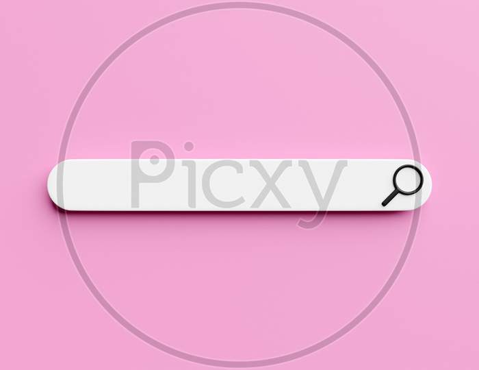 3D Illustration Of An Internet Search Page On A Pink Background. Search Bar  Icons