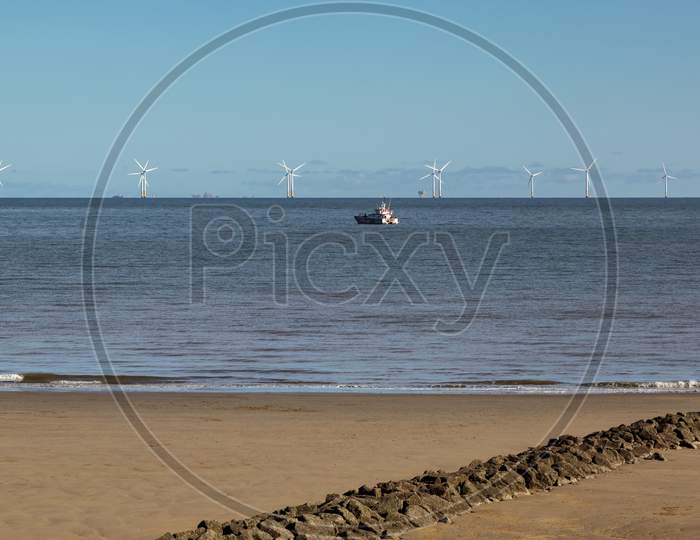 Colwyn Bay, Wales/Uk - October 7 : Wind Turbines Off Shore At Colwyn Bay Wales On October 7, 2012