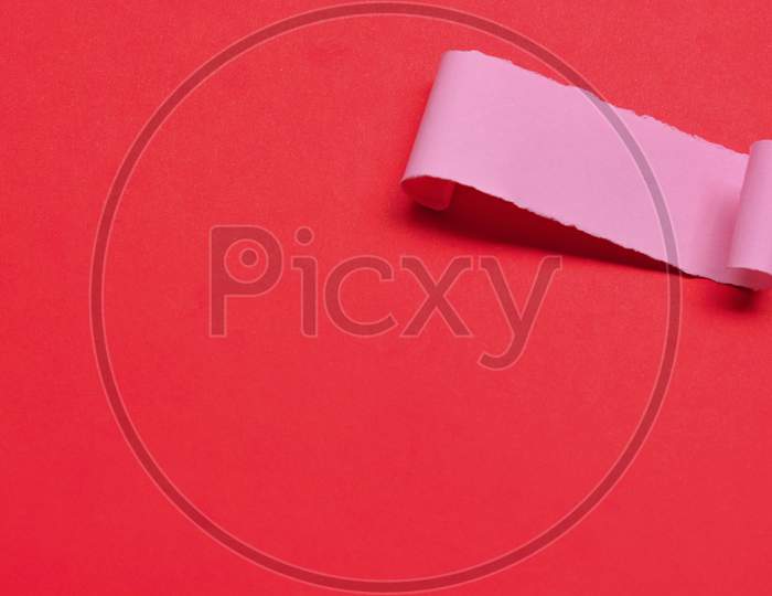 Torn Paper With Red Paper Background. Valentine'S Day Concept. Blank For Text Use
