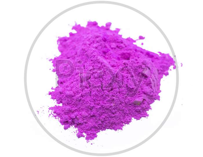 Piles Of Pink Color Powder For Indian Holi Festival On White Background.