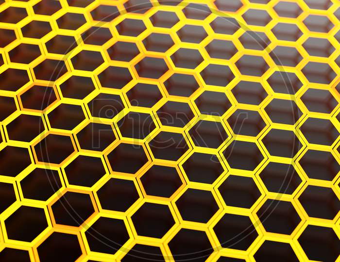 3D Illustration Of A Honeycomb Monochrome Honeycomb For Honey.  Bee Honeycomb Concept