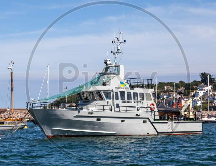 Brixham, Devon, Uk - July 28 : Fisheries Patrol Vessel In Brixham Harbour Devon On July 28, 2012