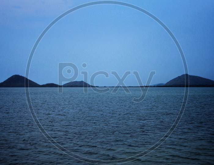 landscape view of Chilka lake during dark evening