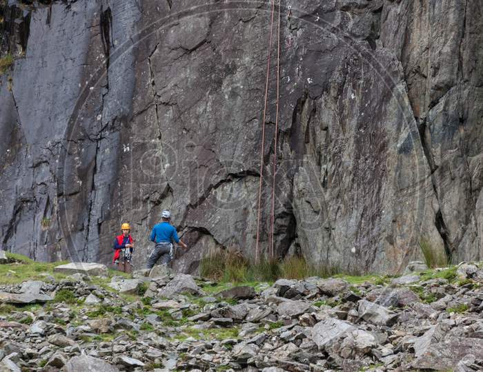 Snowdonia, Wales/Uk - October 7 : Rock Climbing In Snowdonia Wales On October 7, 2012. Unidentified People.