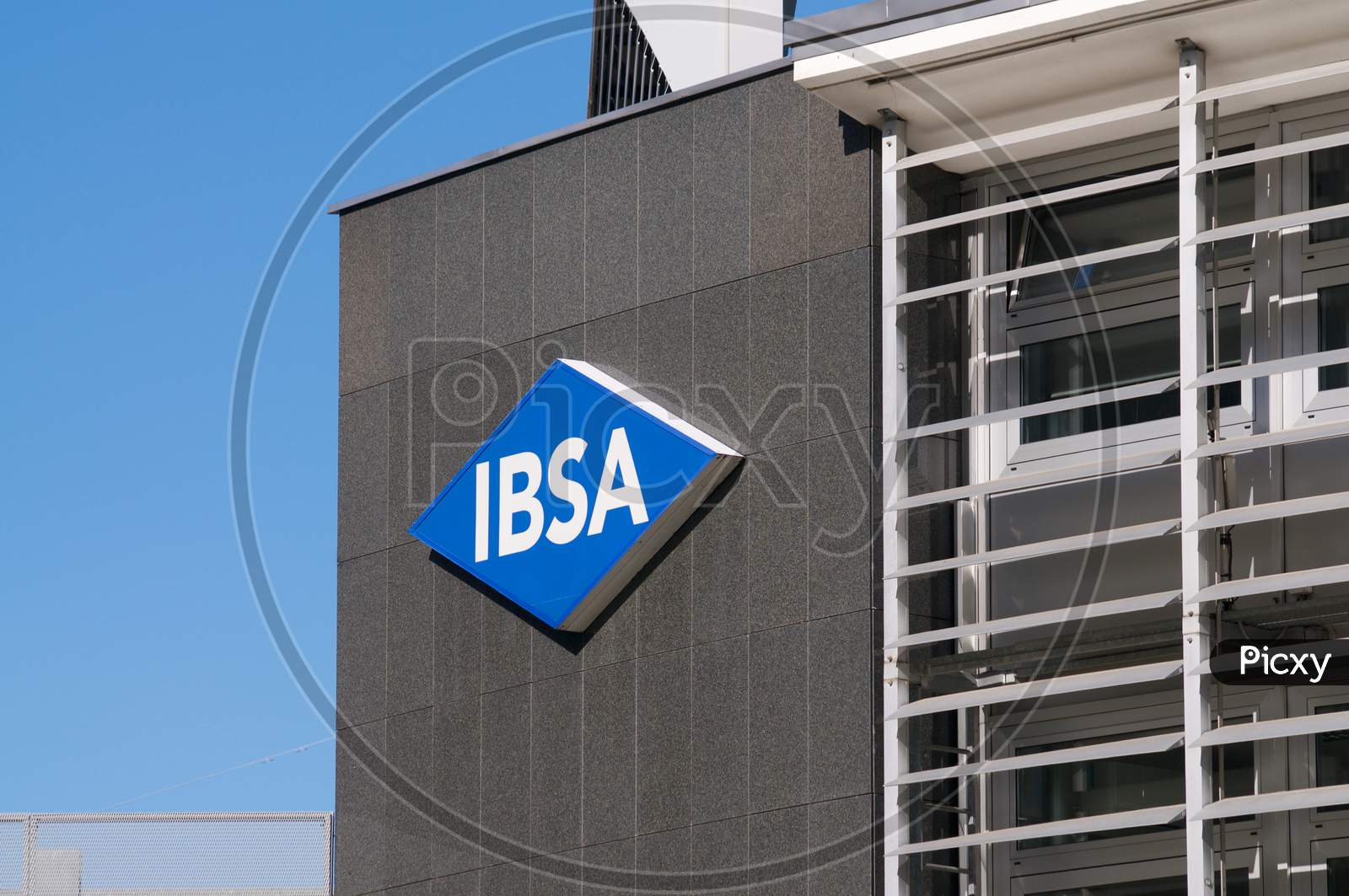 Ibsa Group Logo Sign Hanging On A Building In Switzerland