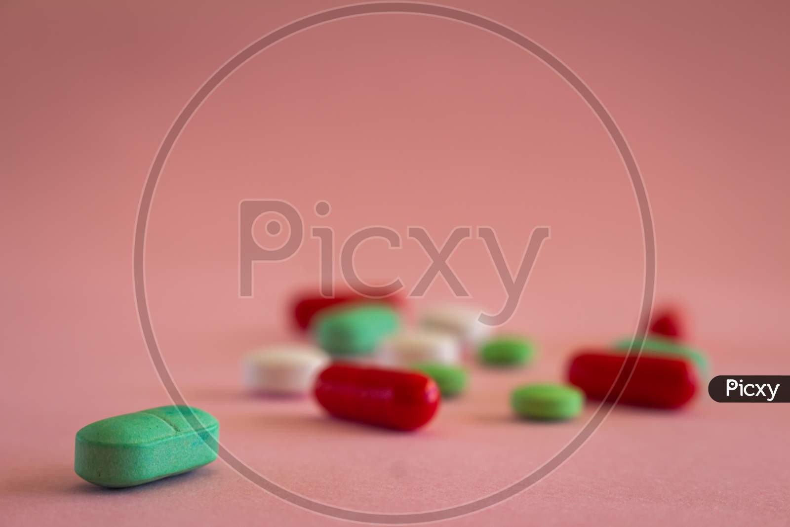 Medicines In The Form Of Pills. Medical Concept With Free Copy-Space. Selective Focus.