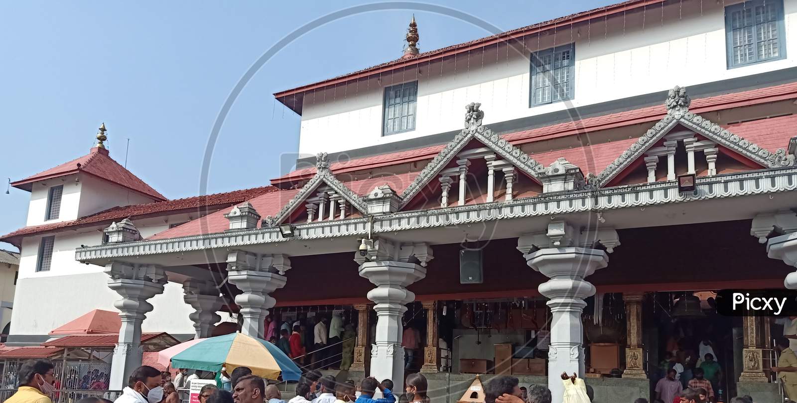 Unidentified people in front of Sri Manjunatha Temple, Daramasthala temple, Shiva temple, Maha Shivratri, Daramasthala, Karnataka, India