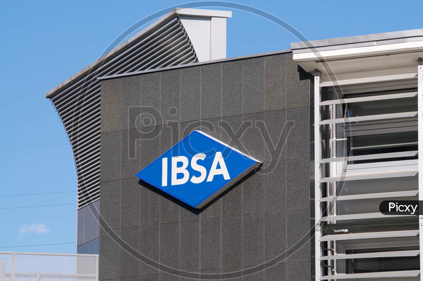 Ibsa Group Logo Sign Hanging On A Building In Switzerland