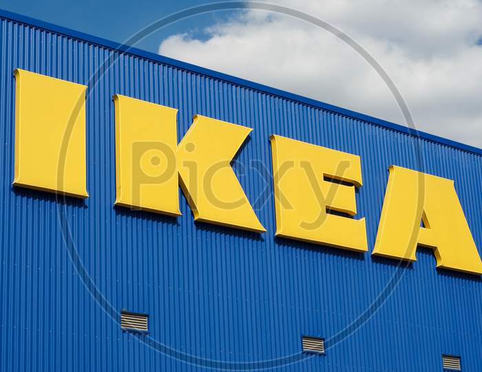 Ikea Sign Hanging On The Store Building In Lugano, Switzerland