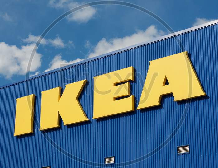 Ikea Sign Hanging On The Store Building In Lugano, Switzerland