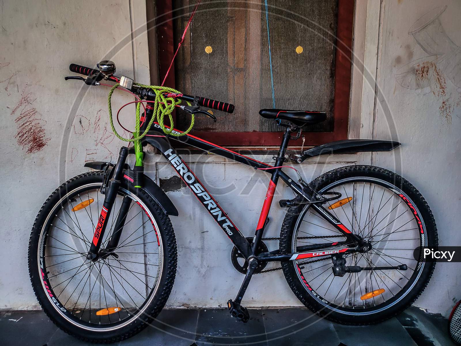 Gulbrga, Karnataka, India- February 15Th 2021; Stock Photo Of Brand New Black Color Hero Print Pro Caliber Men Bicycle Parked At Home In Afternoon At Gulbrga Karnataka India.