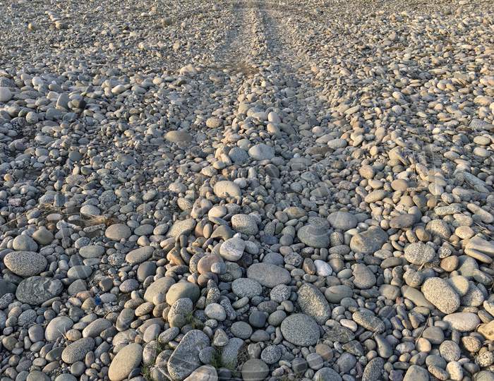 Driveway in a pebbles in a village