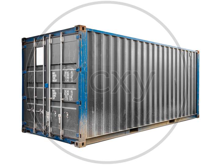 The Concept Of Export-Import, Container Transporting And National Delivery Of Goods. The Transporting Container On Isolated Background, View Front