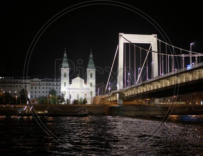 Szent Anna Templom Illuminated At Night In Budapest