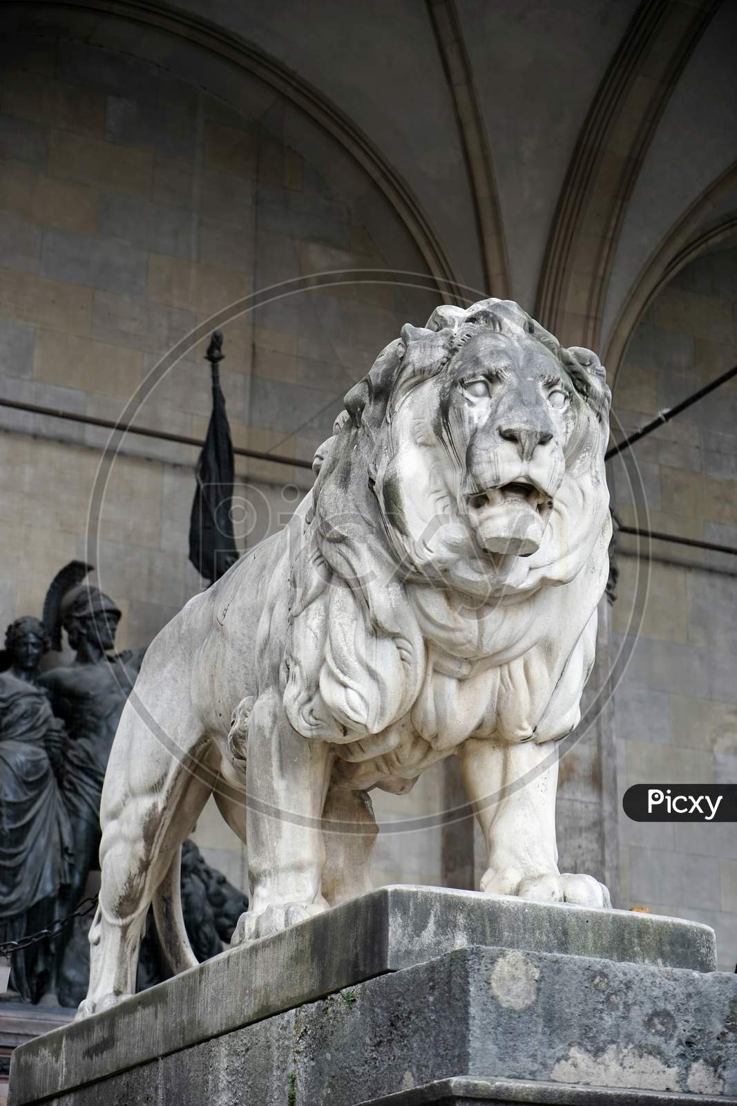 Statue Of Lion At Feldherrnhalle In Munich