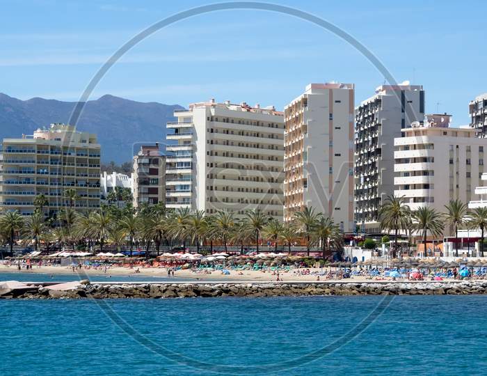 Marbella, Andalucia/Spain - May 4 : View Of The Seafront At Marbella Spain On May 4, 2014. Unidentified People.
